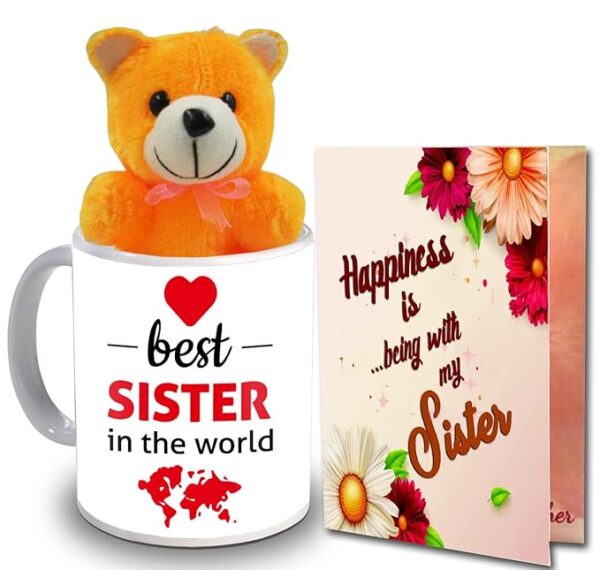 Rakhi Return Gift for Sister Raksha Bandhan Mug Reddy Mug Gift Set Mug & Greeting Card for Sister Raksha Bandhan Return Gift