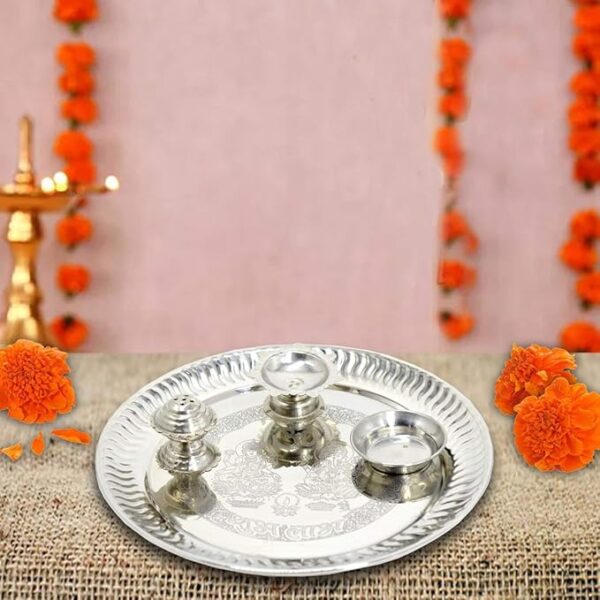 Traditional Silver Thali for Diwali, Navratri, Raksha Bandhan & Other Religious Ceremonies - Image 2