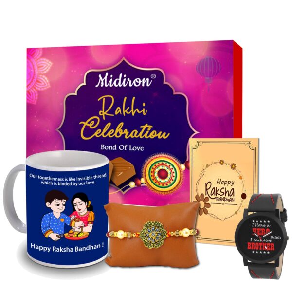 Set of Designer Rakhi with Chocolate and Coffee Mug, Watch