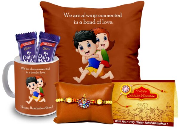 Rakshabandhan Gifts for Brother – Rakhi Gift Set with Printed Cushion Combo