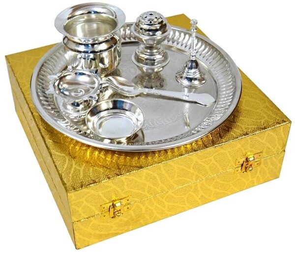 Silver Color Pooja Thali Set for Raksha Bandhan – Pooja Thali for Rakhi - Image 2