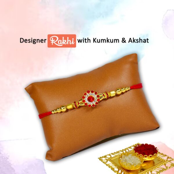 Designer Rakhi Set with Chocolate and Greeting Card – Rakhi Combo Gift - Image 3