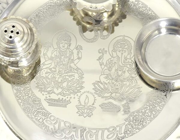 Traditional Silver Thali for Diwali, Navratri, Raksha Bandhan & Other Religious Ceremonies - Image 3