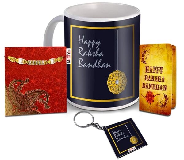 Designer Rakhi for Brother with Happy Raksha Bandhan Printed Mug
